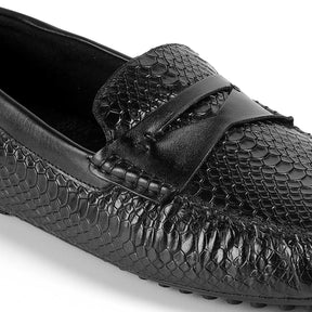 Tresmode Julien Black Men's Leather Driving Penny Loafers