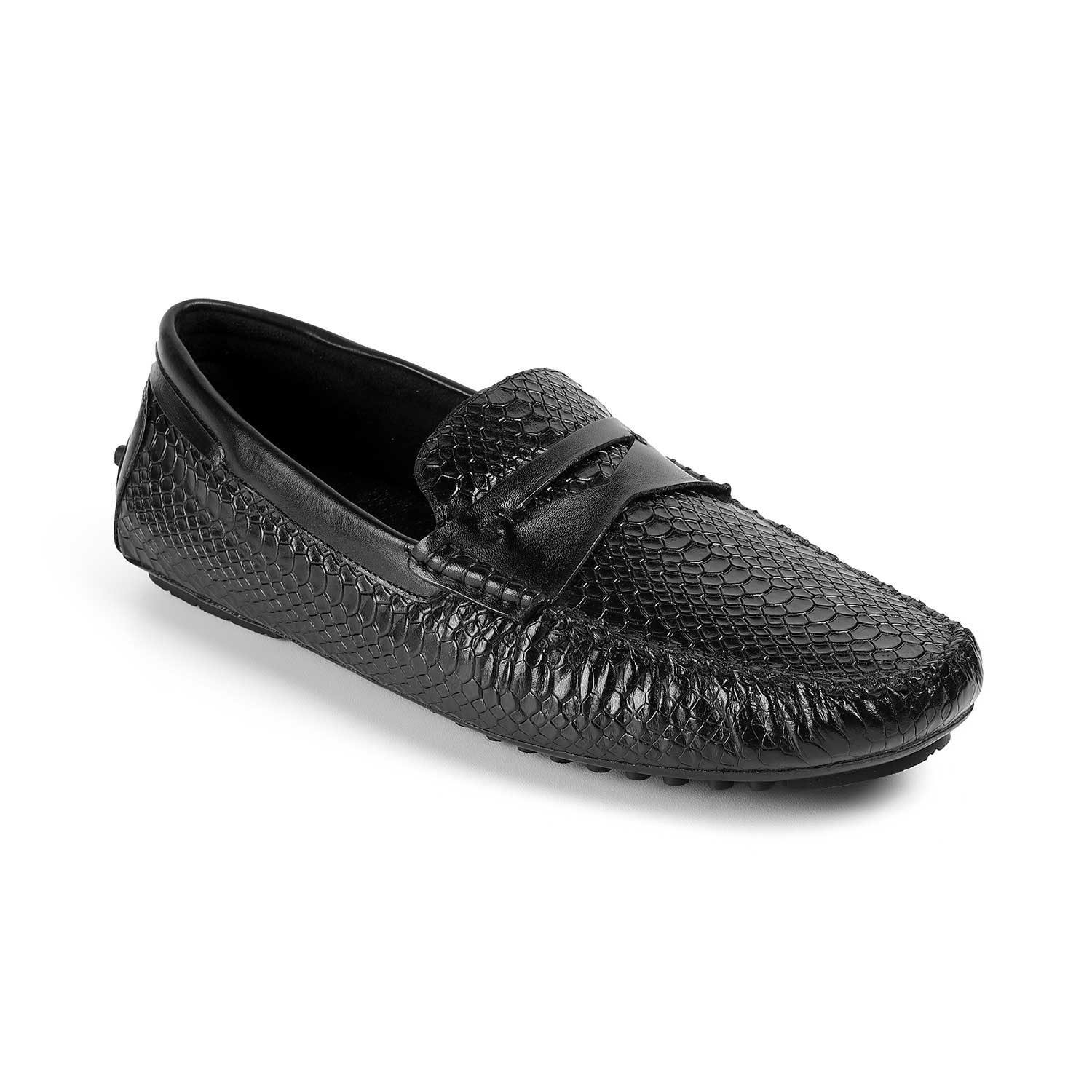 Tresmode Julien Black Men's Leather Driving Penny Loafers