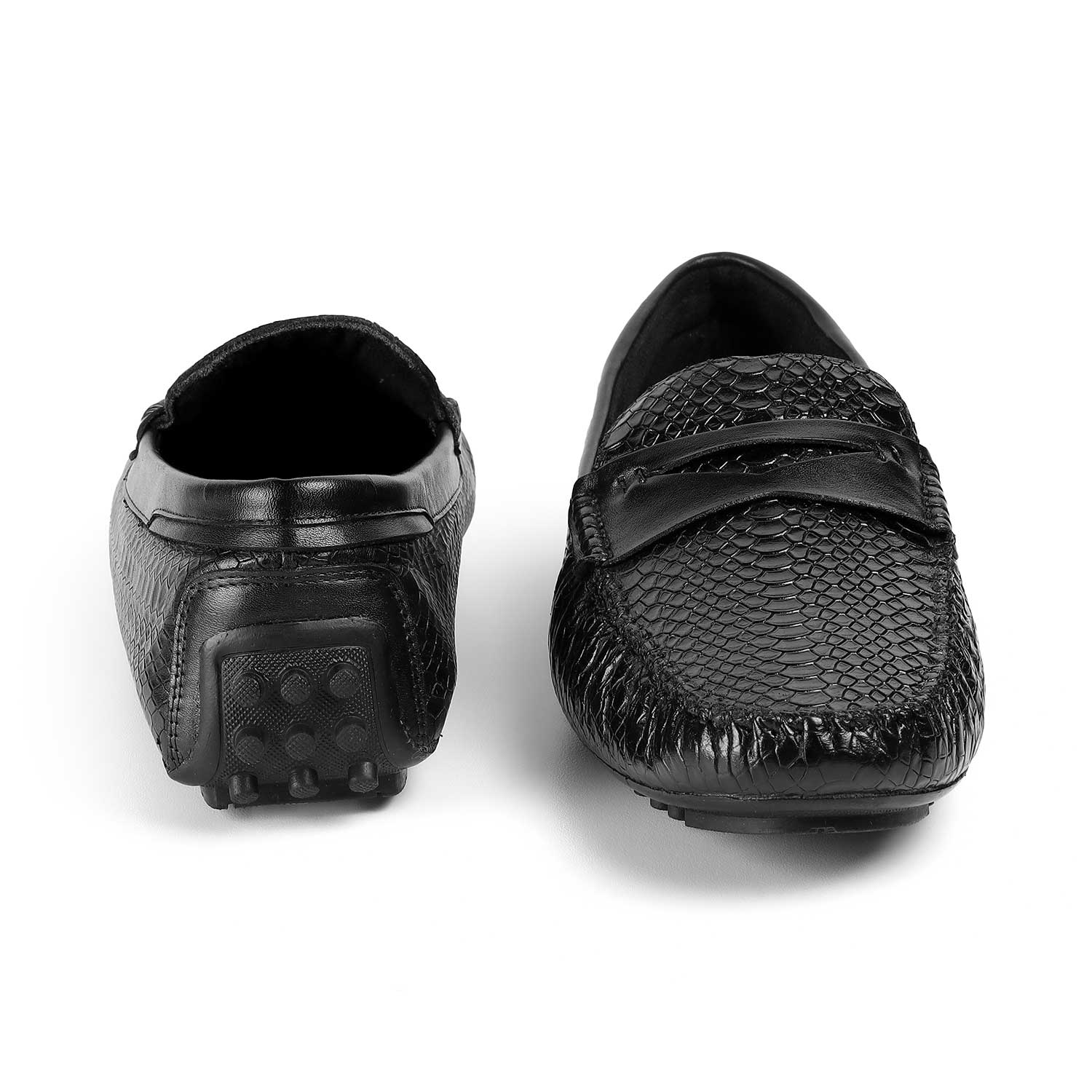 Tresmode Julien Black Men's Leather Driving Penny Loafers