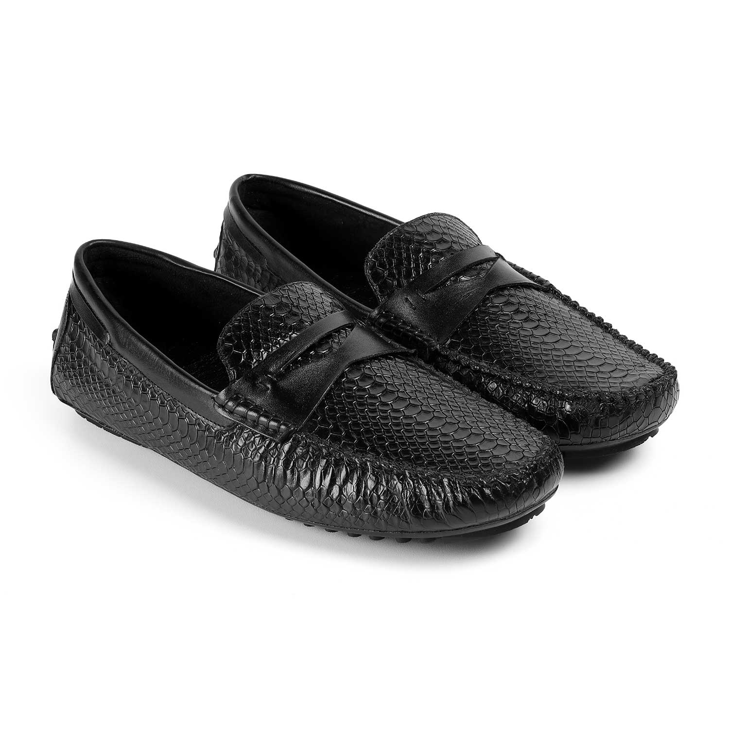 Tresmode Julien Black Men's Leather Driving Penny Loafers