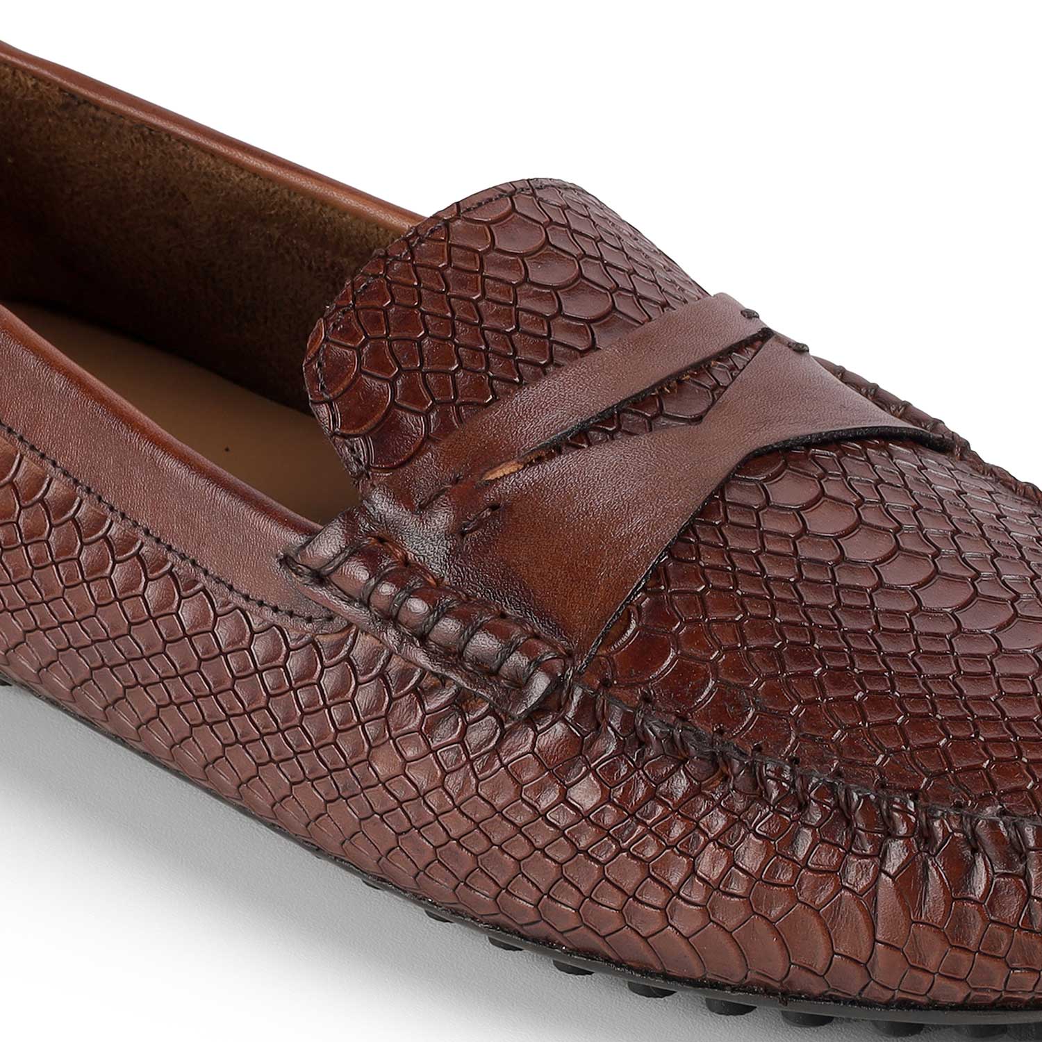Tresmode Julien Brown Men's Leather Driving Penny Loafers