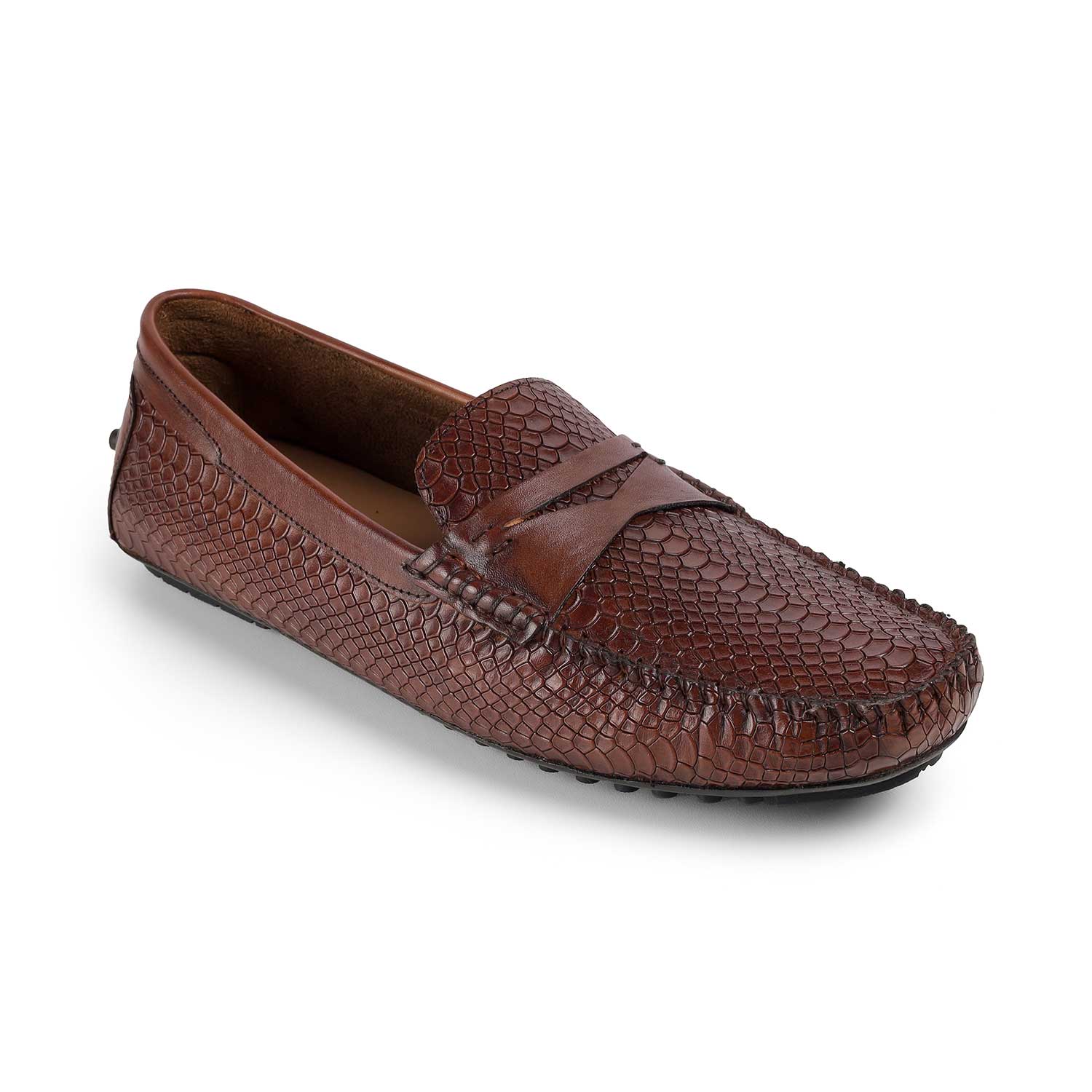 Tresmode Julien Brown Men's Leather Driving Penny Loafers