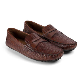 Tresmode Julien Brown Men's Leather Driving Penny Loafers