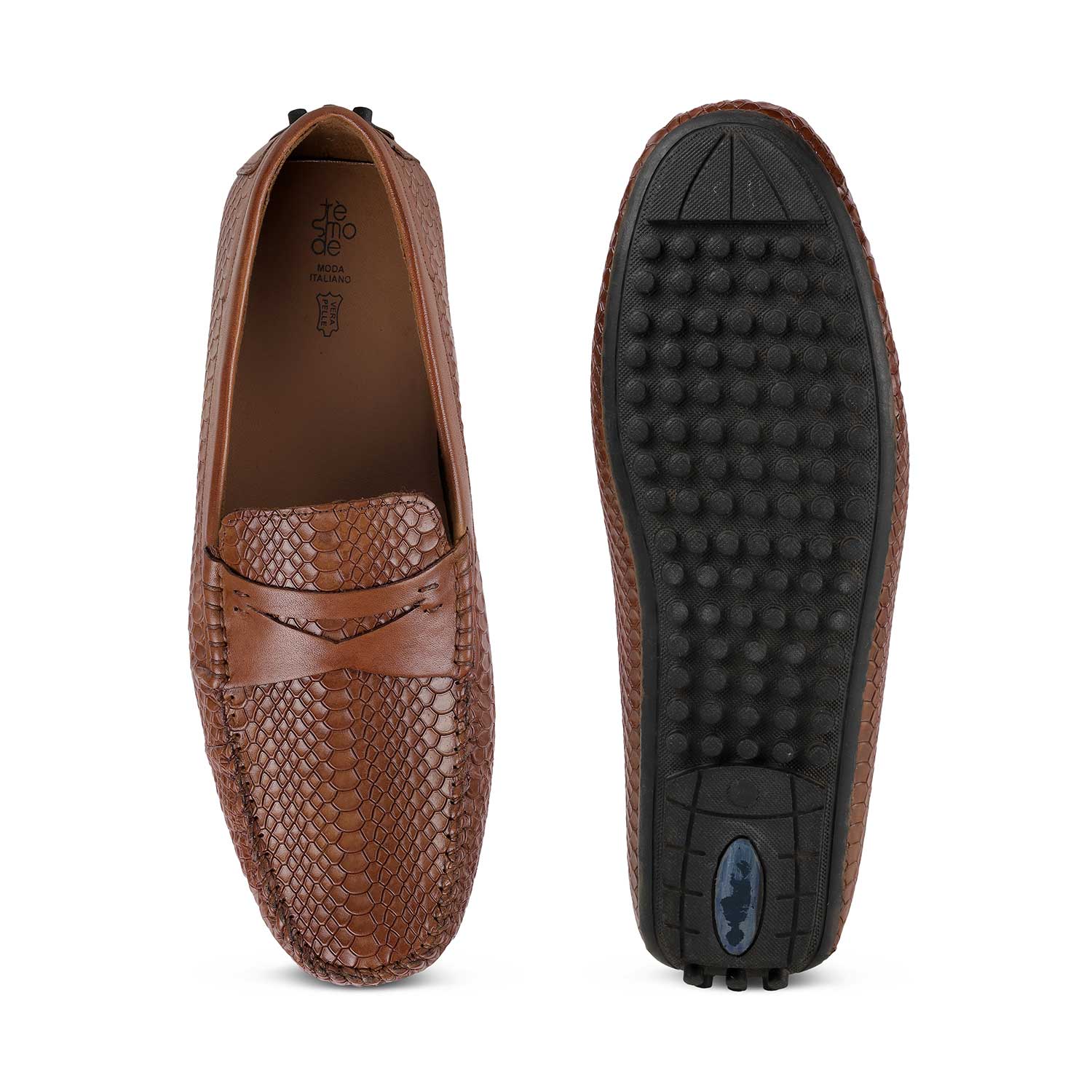 Tresmode Julien Tan Men's Leather Driving Penny Loafers