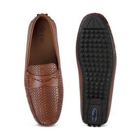 Tresmode Julien Tan Men's Leather Driving Penny Loafers