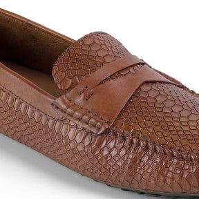 Tresmode Julien Tan Men's Leather Driving Penny Loafers