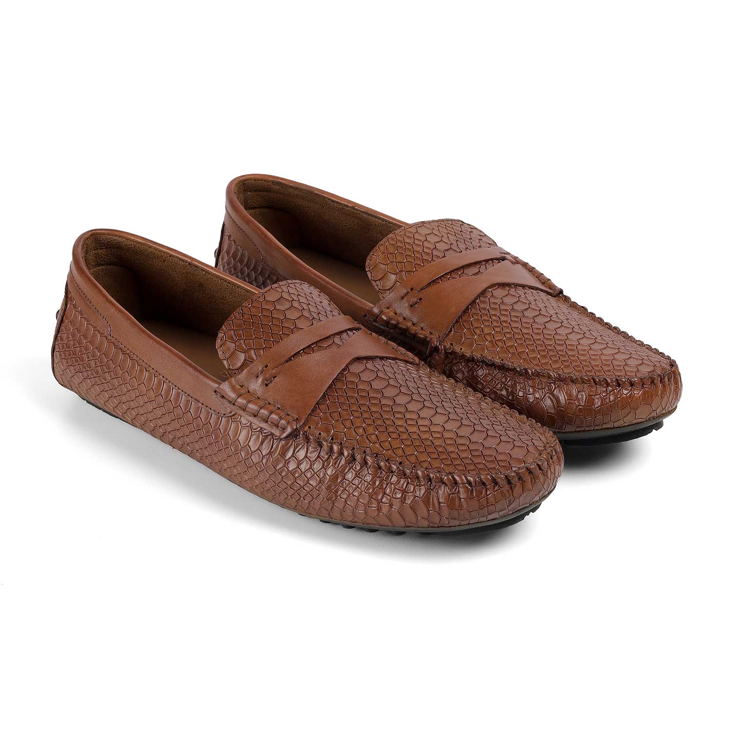 Tresmode Julien Tan Men's Leather Driving Penny Loafers