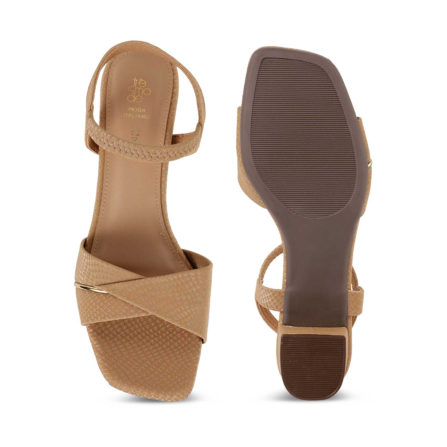 Tresmode Lex Beige Women's Dress Block Heel Sandals