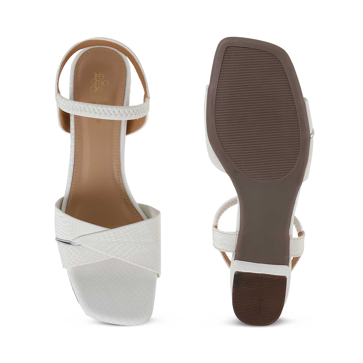 Tresmode Lex White Women's Dress Block Heel Sandals