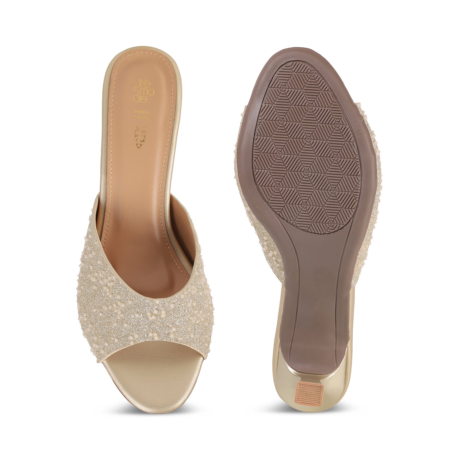 Tresmode Maines Gold Women's Dress Heel Sandals