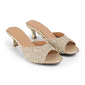 Tresmode Maines Gold Women's Dress Heel Sandals