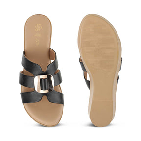 Tresmode Masili Black Women's Casual Wedge Sandals