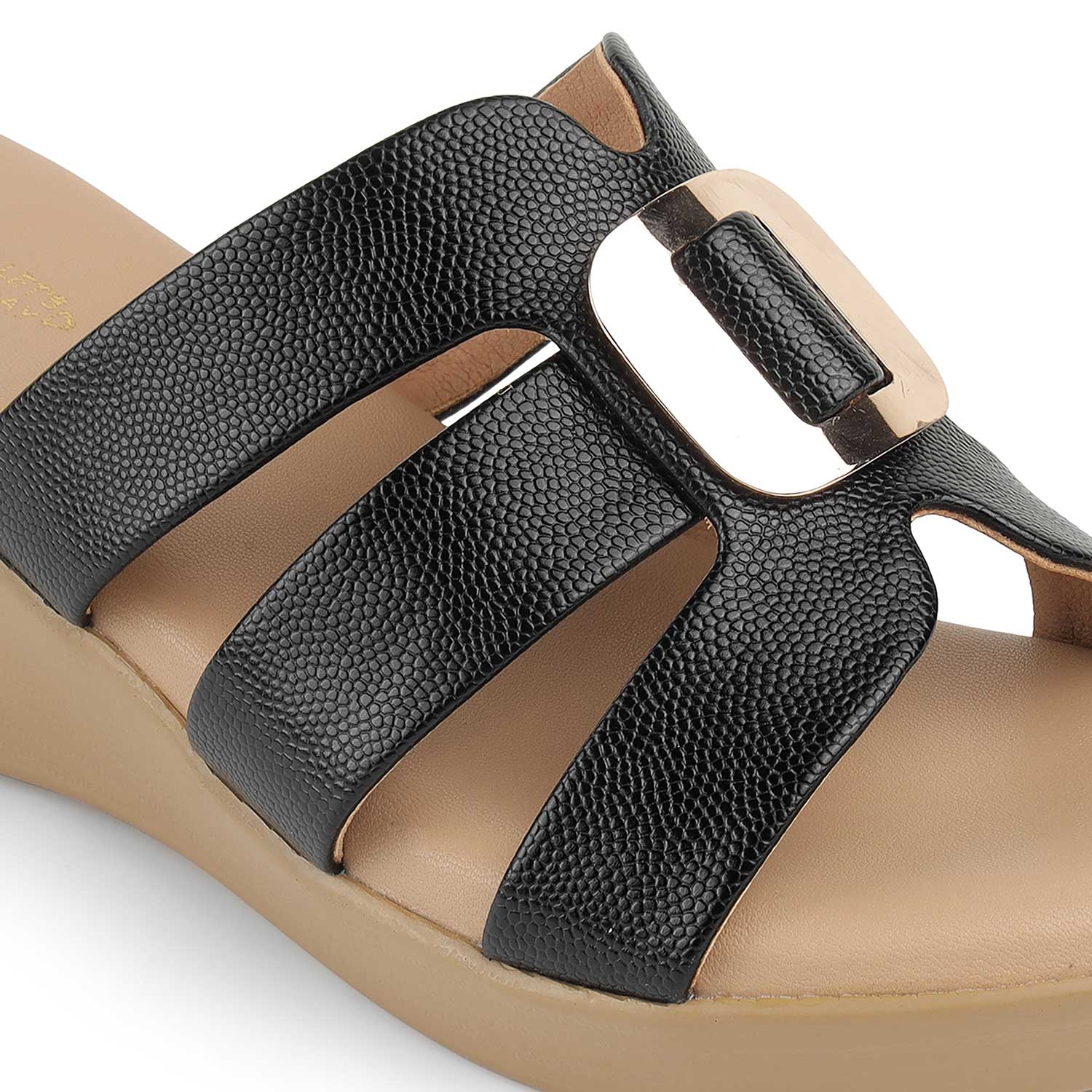 Tresmode Masili Black Women's Casual Wedge Sandals