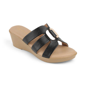 Tresmode Masili Black Women's Casual Wedge Sandals