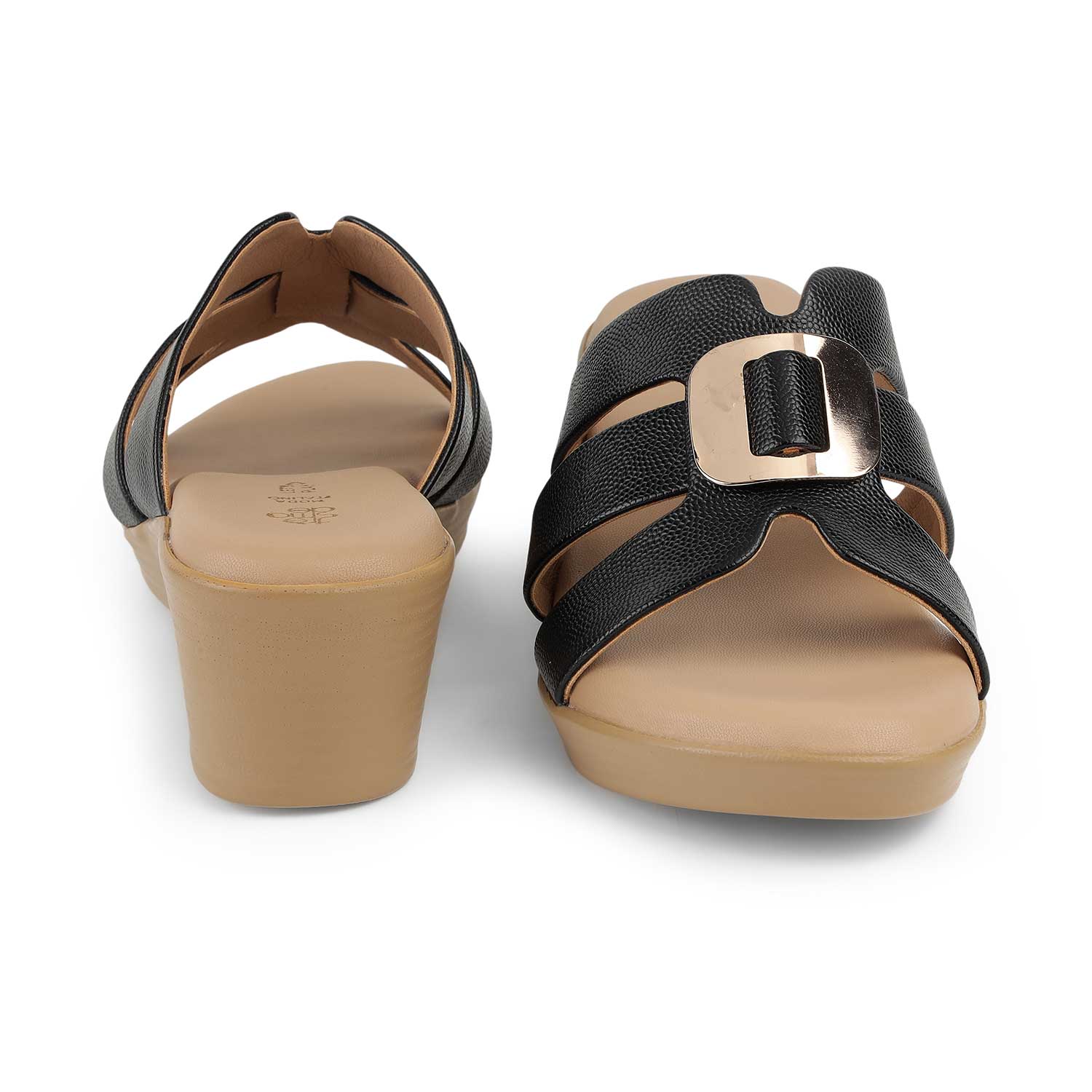Tresmode Masili Black Women's Casual Wedge Sandals