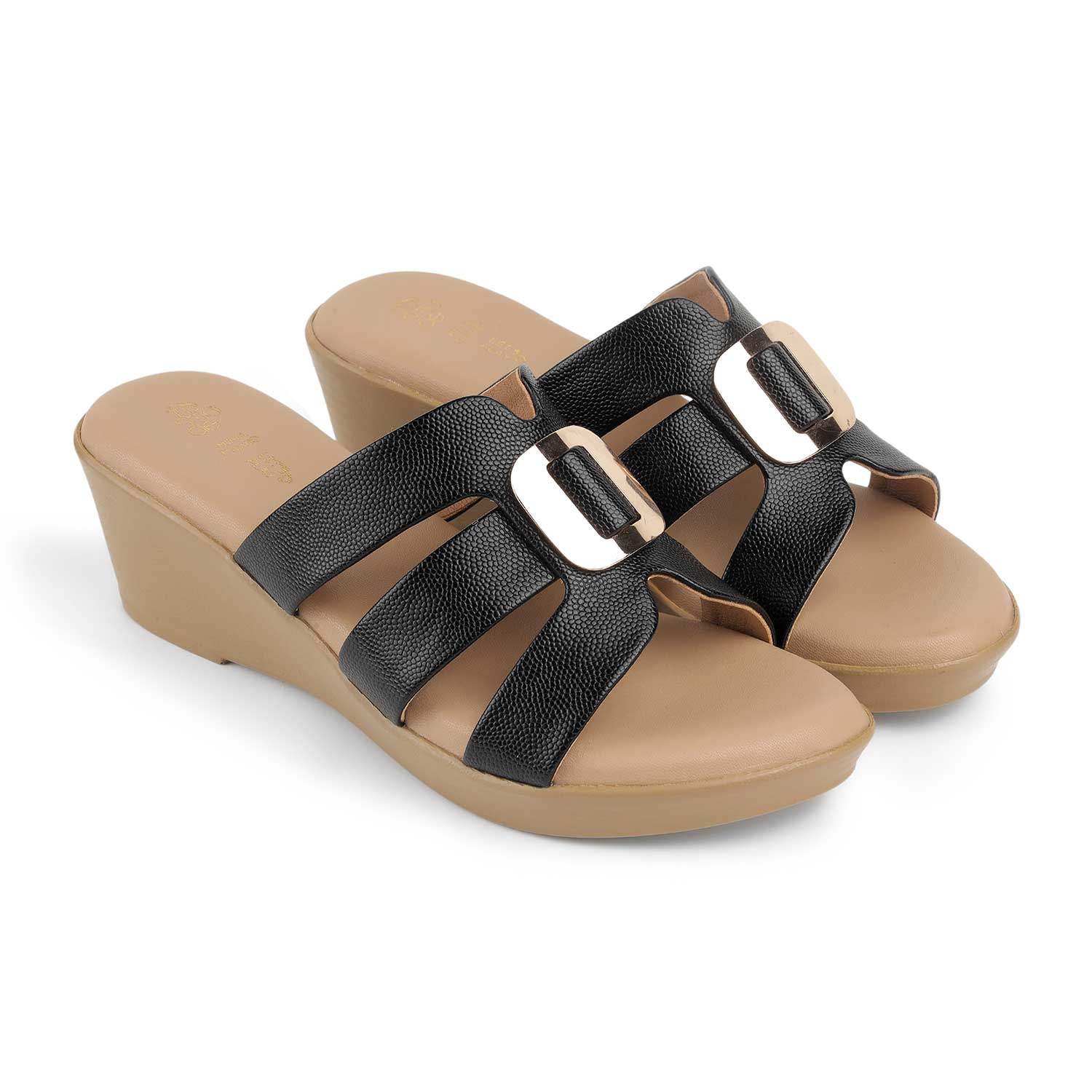 Tresmode Masili Black Women's Casual Wedge Sandals