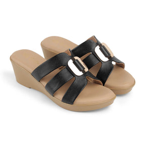 Tresmode Masili Black Women's Casual Wedge Sandals