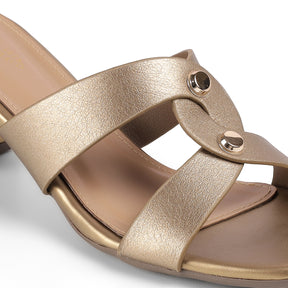 Tresmode Mataya Bronze Women's Dress Block Heel Sandals