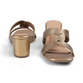 Tresmode Mataya Bronze Women's Dress Block Heel Sandals