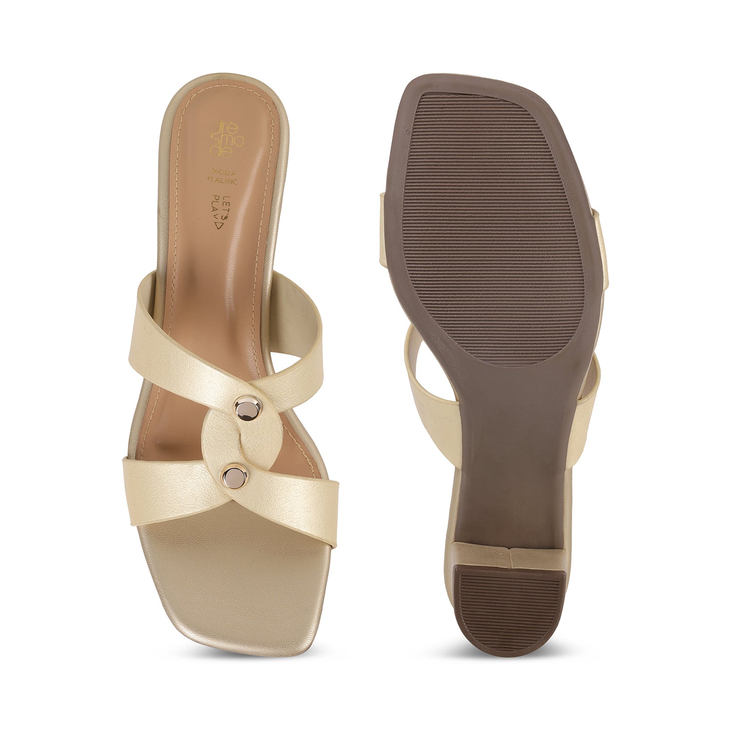 Tresmode Mataya Gold Women's Dress Block Heel Sandals