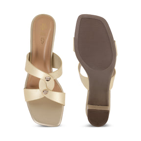 Tresmode Mataya Gold Women's Dress Block Heel Sandals