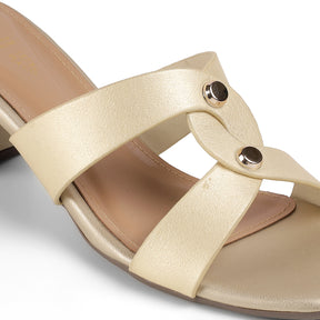 Tresmode Mataya Gold Women's Dress Block Heel Sandals