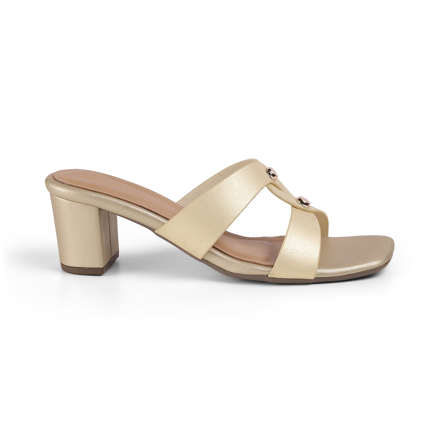 Tresmode Mataya Gold Women's Dress Block Heel Sandals