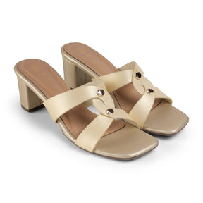 Tresmode Mataya Gold Women's Dress Block Heel Sandals