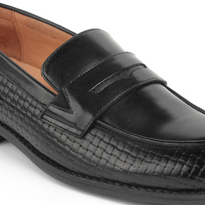 Tresmode Mel Black Men's Leather Penny Loafers