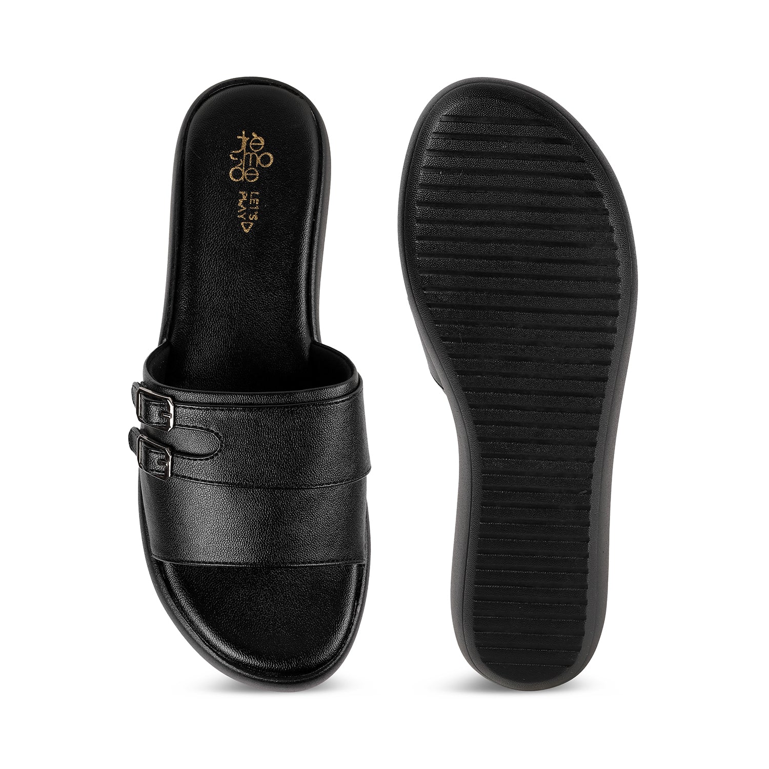 Tresmode Menton Black Women's Casual Wedge Sandals