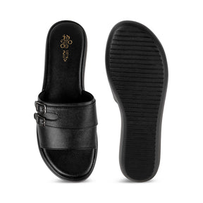 Tresmode Menton Black Women's Casual Wedge Sandals