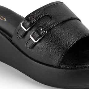 Tresmode Menton Black Women's Casual Wedge Sandals