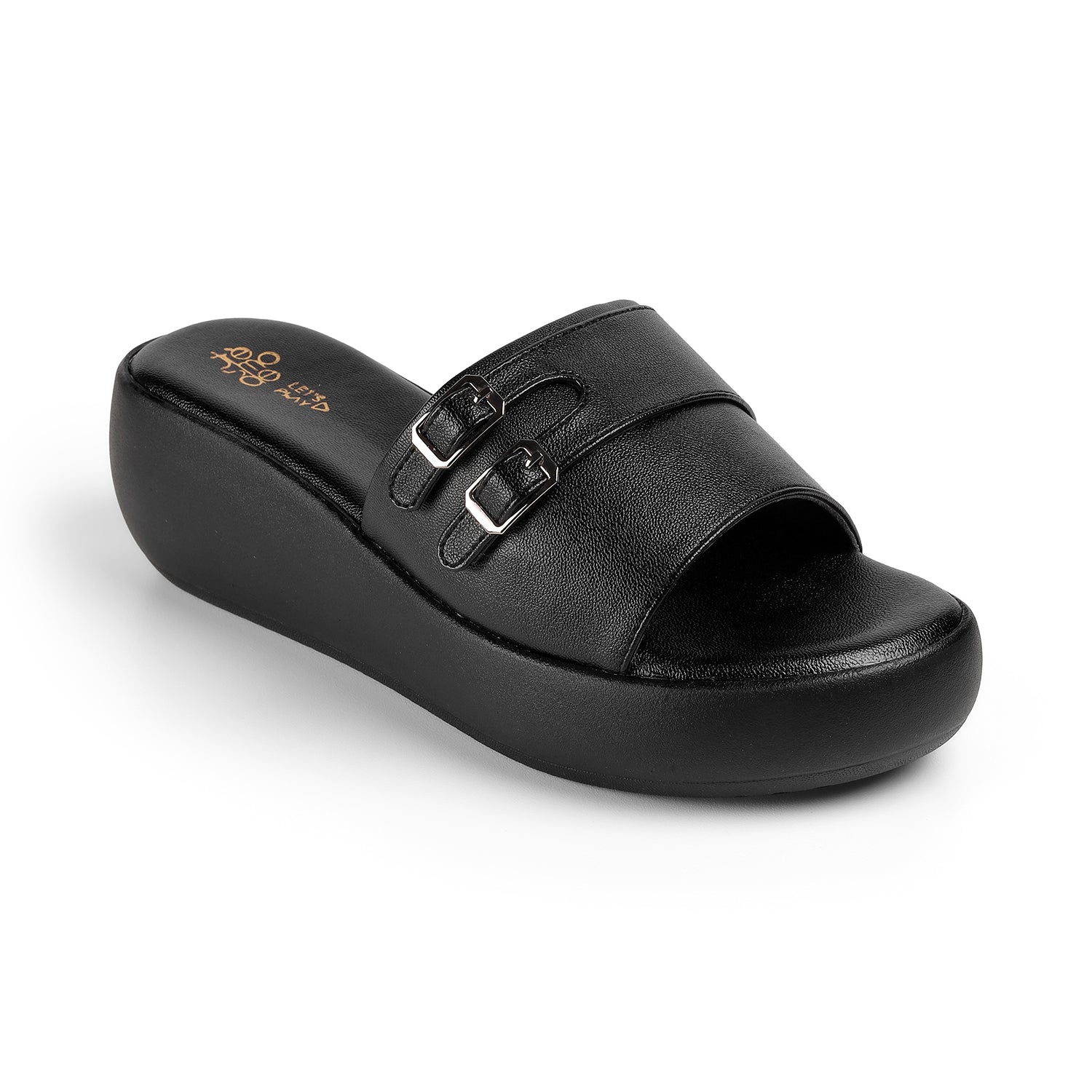 Tresmode Menton Black Women's Casual Wedge Sandals