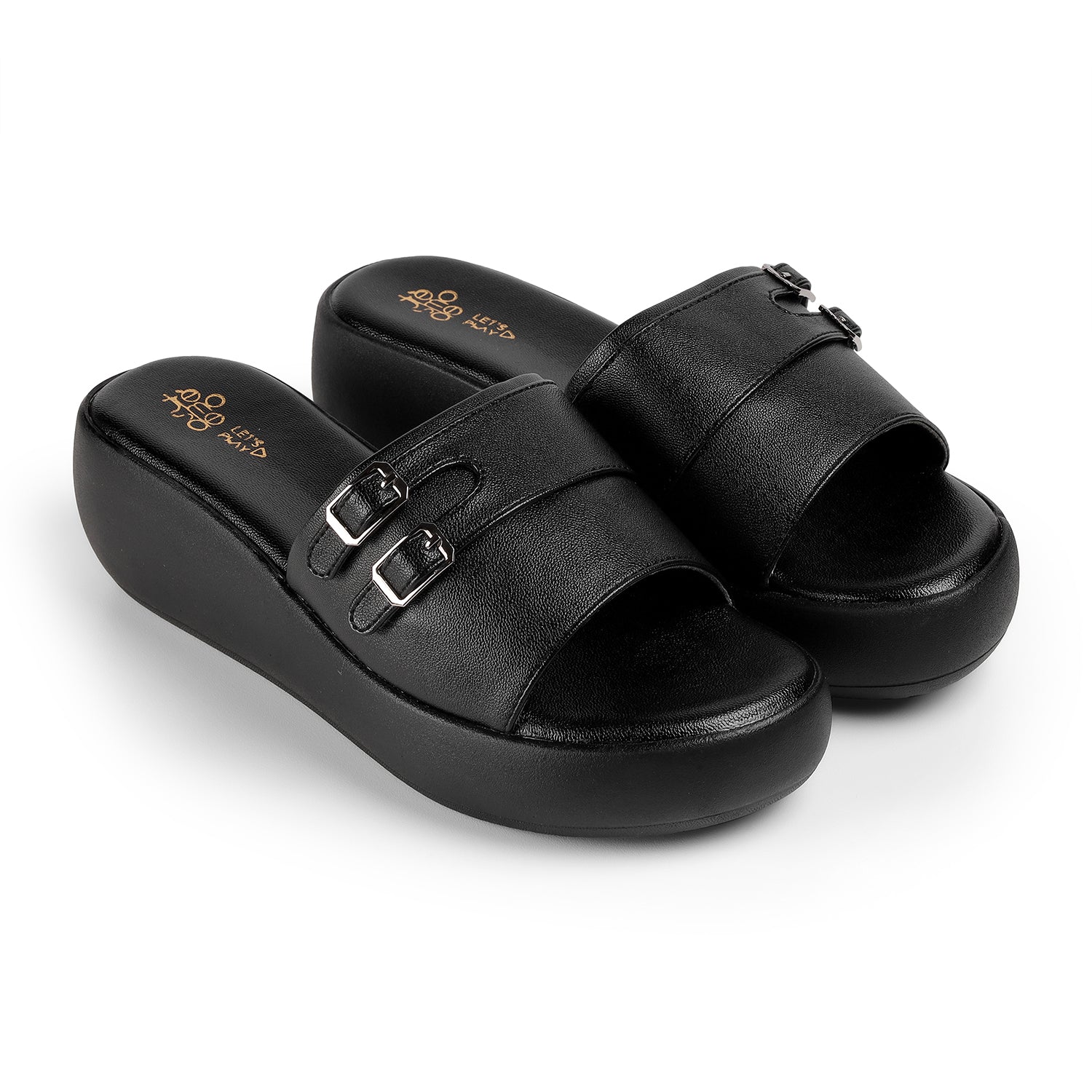 Tresmode Menton Black Women's Casual Wedge Sandals