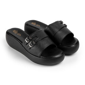 Tresmode Menton Black Women's Casual Wedge Sandals