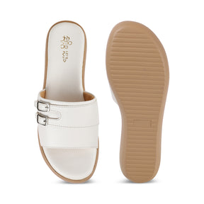 Tresmode Menton White Women's Casual Wedge Sandals