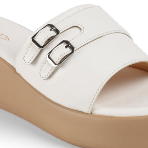 Tresmode Menton White Women's Casual Wedge Sandals