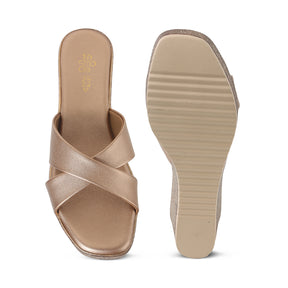 Tresmode Met Champagne Women's Dress Wedge Sandals