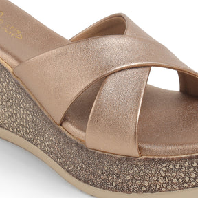 Tresmode Met Champagne Women's Dress Wedge Sandals