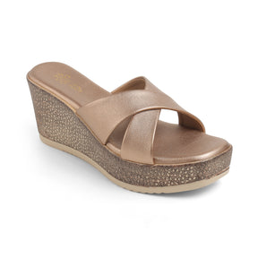 Tresmode Met Champagne Women's Dress Wedge Sandals
