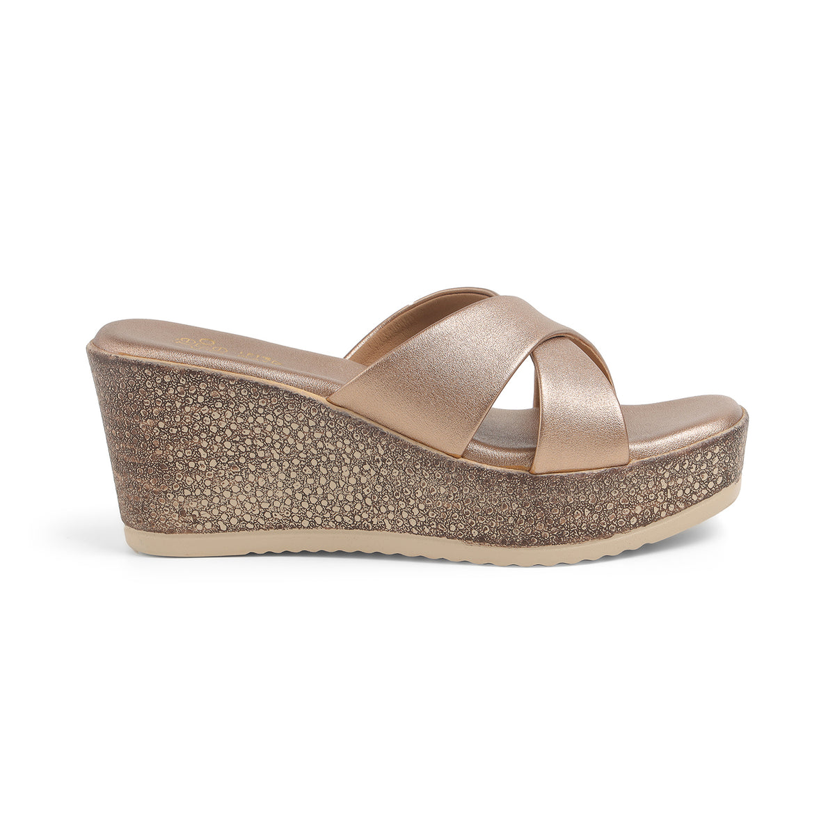 Tresmode Met Champagne Women's Dress Wedge Sandals