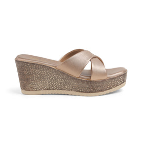 Tresmode Met Champagne Women's Dress Wedge Sandals
