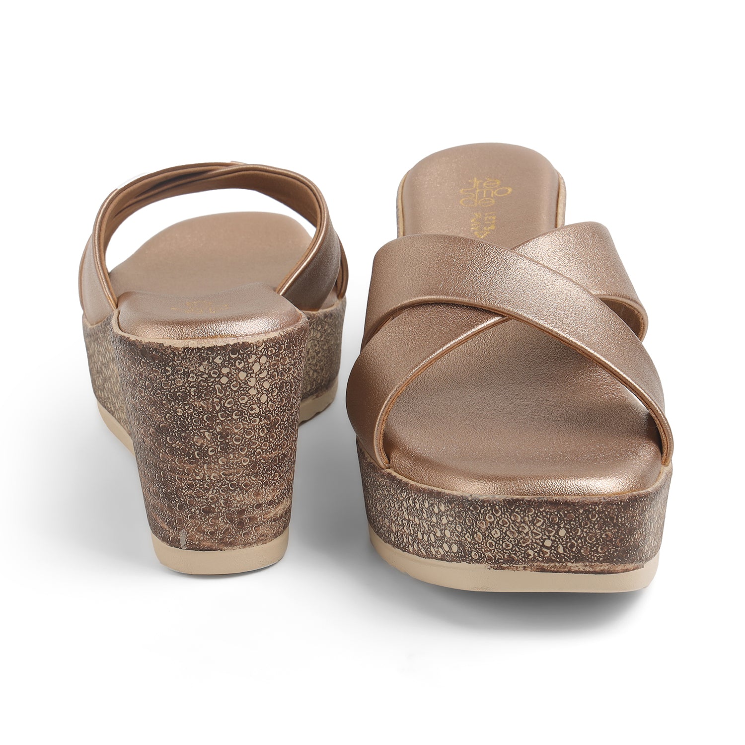 Tresmode Met Champagne Women's Dress Wedge Sandals
