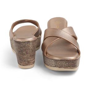 Tresmode Met Champagne Women's Dress Wedge Sandals