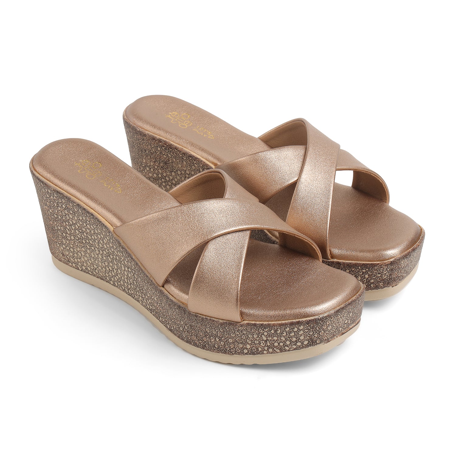 Tresmode Met Champagne Women's Dress Wedge Sandals