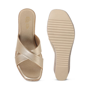 Tresmode Met Gold Women's Dress Wedge Sandals