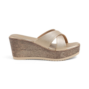 Tresmode Met Gold Women's Dress Wedge Sandals