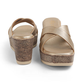 Tresmode Met Gold Women's Dress Wedge Sandals