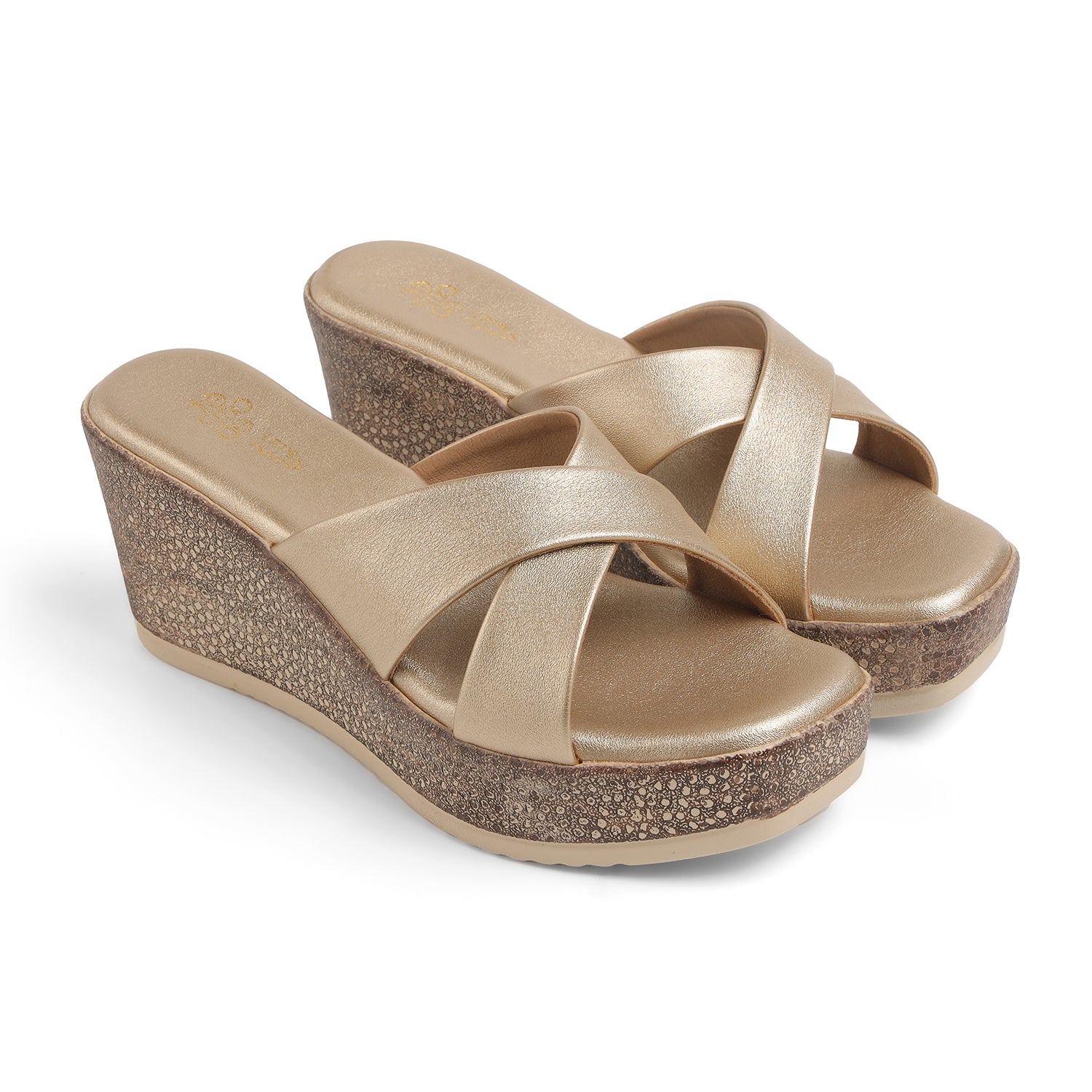 Tresmode Met Gold Women's Dress Wedge Sandals