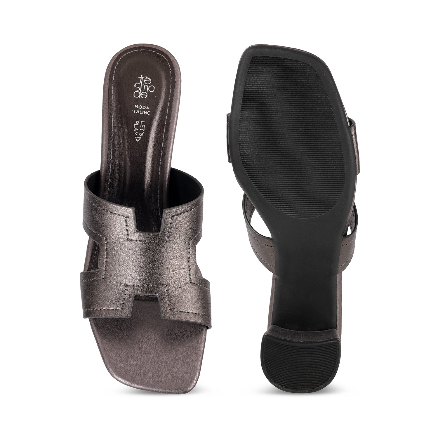 Tresmode Mylon Pewter Women's Dress Block Heel Sandals